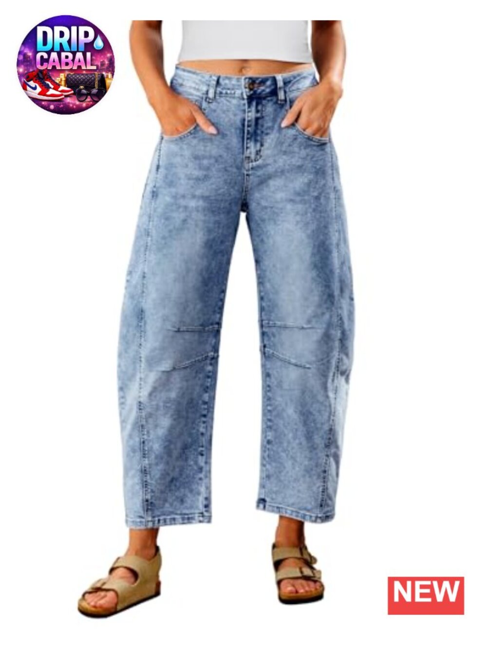 High Waisted Distressed Baggy Wide Leg Jeans with Pockets
